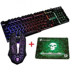 Double Y מוצרי אלקטרוניקה וגיימינג    Colorful Backlight USB Wired Gaming Keyboard 2400DPI LED Gaming Mouse Combo