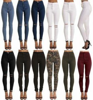    SKINNY HIGH WAISTED JEANS JEGGINGS WOMENS SLIM STRETCHY FULL LENGTH PANTS S